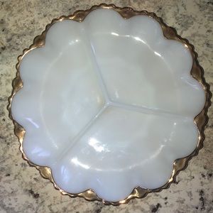 Gold Trimmed Milk Glass Vanity Tray